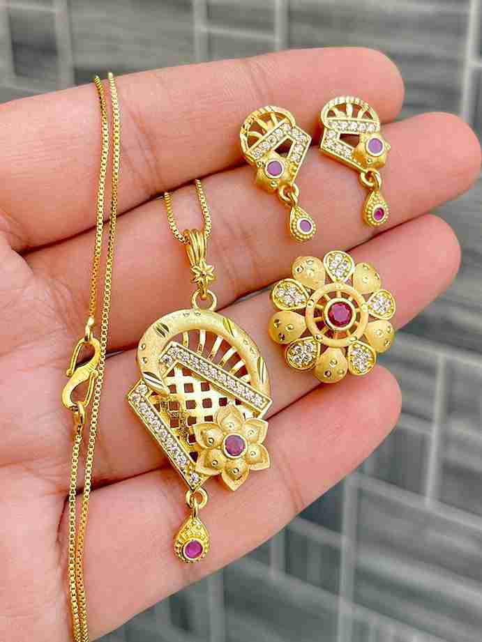 Gold Plated Pendant With Tops Ad Adjustable Ring Combo